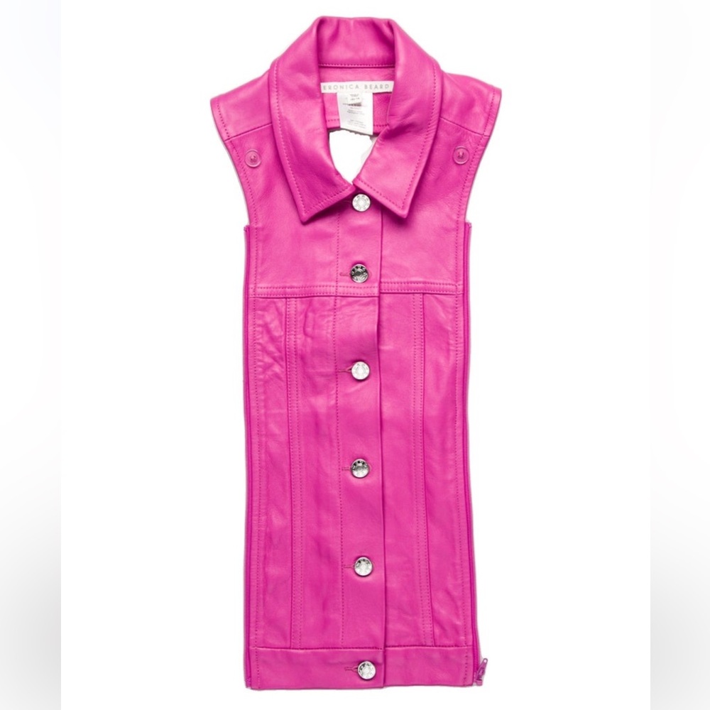 $495 Veronica Beard Hot Pink Fuchsia Lamb Leather Slate Dickey jacket insert